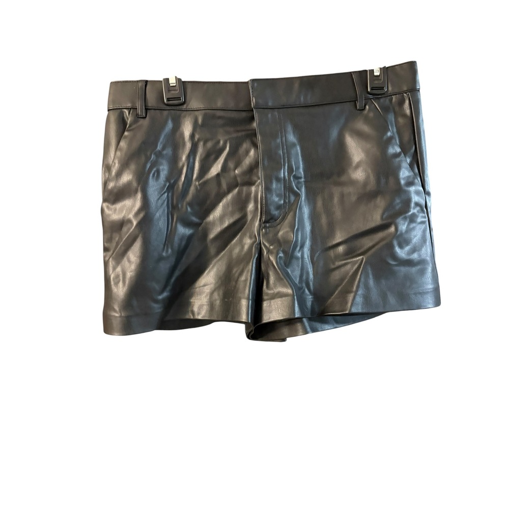 Zara Black Faux Leather Shorts High Waisted Womens Size Large L - Picture 1 of 3